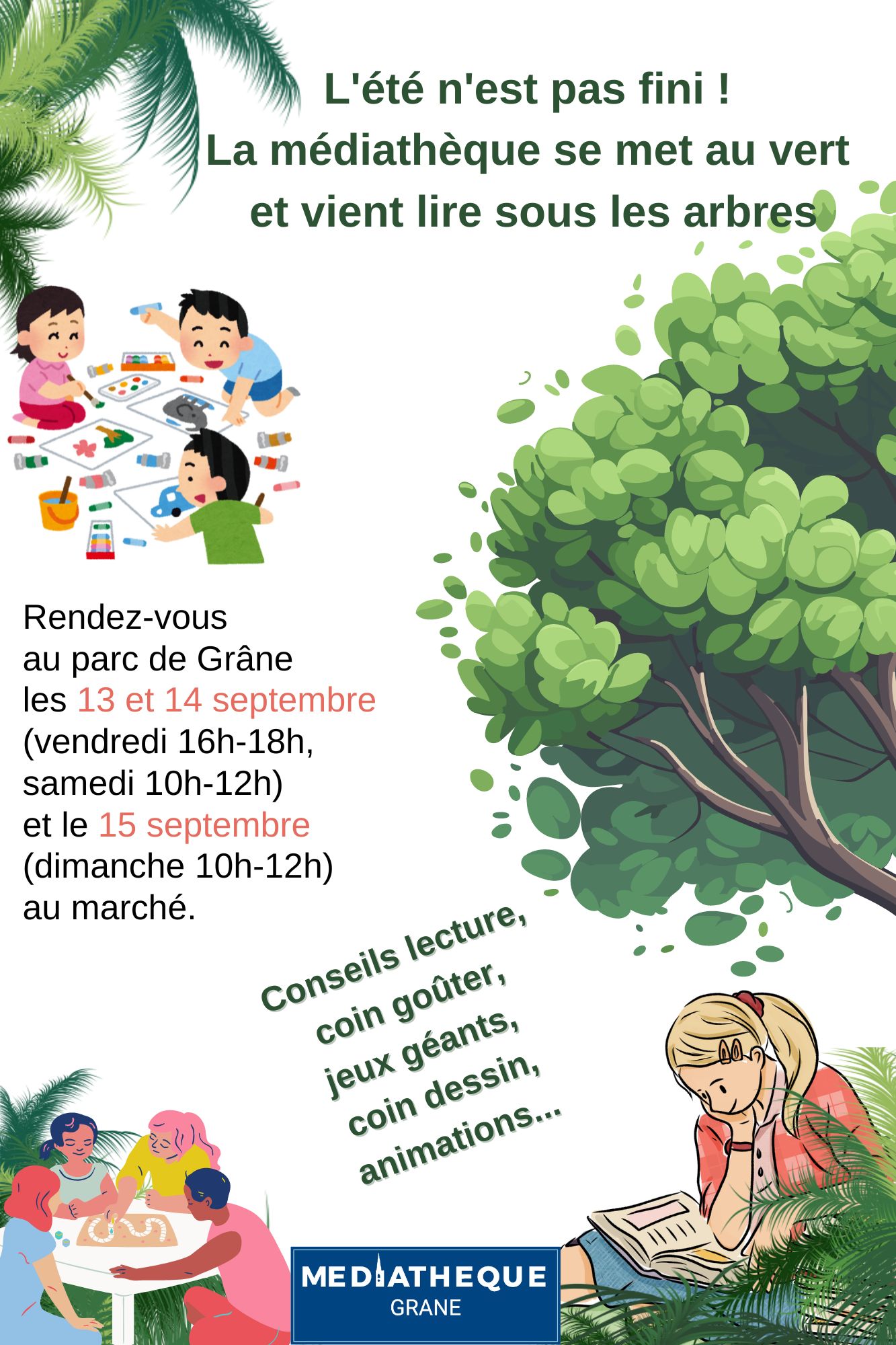 2024 08 28 Affiche mediatheque sur herbe